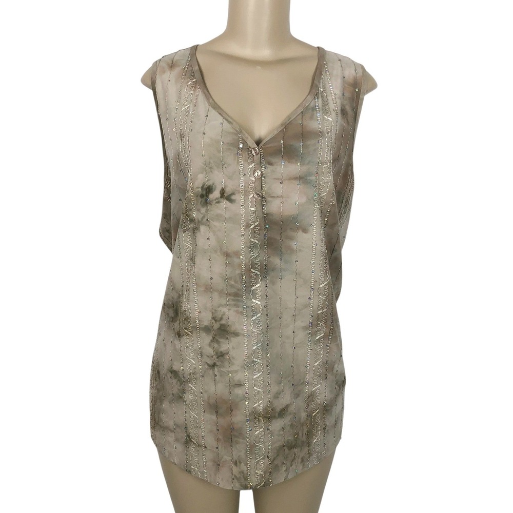 CJ Established Sequin Embroidered V-Neck Tank Top Size 2X Fairy Grunge Y2K Boho